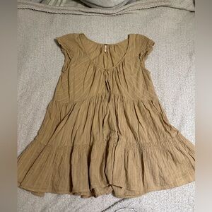 Free People Tan Ruffle Sleeve Top